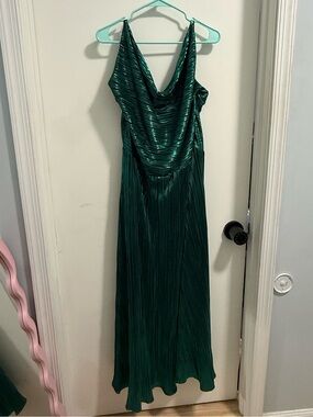 City Chic Kamila Cowl Neck Metallic Dress Emerald - size 16/18